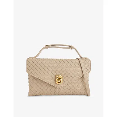 BOTTEGA VENETA WOMENS ECRU-MUSE BRASS KNOT LOCK LEATHER TOP-HANDLE BAG
