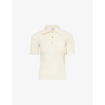 BOTTEGA VENETA WOMENS STRING EMBOSSED SHORT-SLEEVES WOOL POLO SHIRT