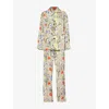 Bottega Veneta Womens Chalk Hibiscus Khaki Flower-print Wide-leg High-rise Woven-blend Pyjama Set In Chalk Hibiscus Khaki