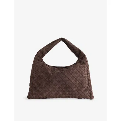 Bottega Veneta Womens Fondant-m Brass Hop Intrecciato Medium Suede Shoulder Bag In Brown
