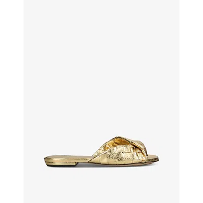 Bottega Veneta Womens  Blink Flat Intrecciato Leather Mules In Gold