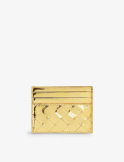 Bottega Veneta Womens Gold-m Brass Intrecciato Woven Metallic-leather Card Holder