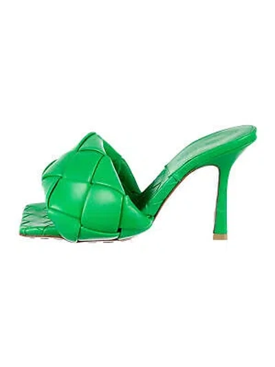 Pre-owned Bottega Veneta Womens Green Lido Toe Stiletto Slip On Leather Heeled Sandal 37.5