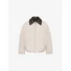 Bottega Veneta Womens Grey Putty Leather-collar Relaxed-fit Woven-down Jacket In White