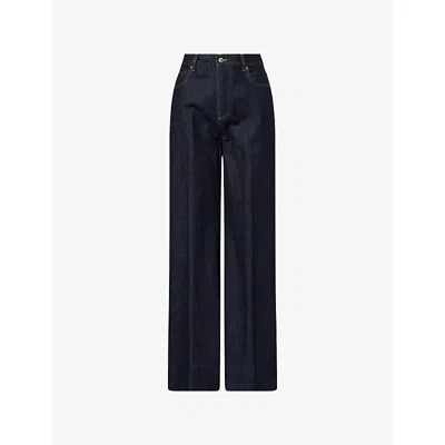 Bottega Veneta Womens  Pressed-pleat Wide-leg Denim Jeans In Blue
