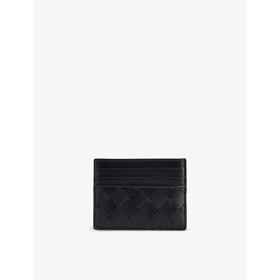 BOTTEGA VENETA WOMENS BLACK-GOLD INTRECCIATO LEATHER CARD HOLDER