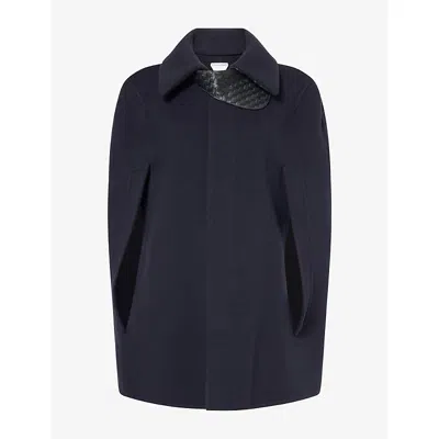 Bottega Veneta Womens Intrecciato Wool And Cashmere Cape Midnight Blue In Animal Print