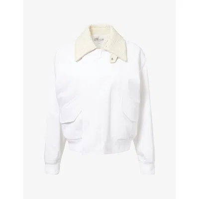 Bottega Veneta Womens Intrecciato-collared Cotton Bomber Jacket White