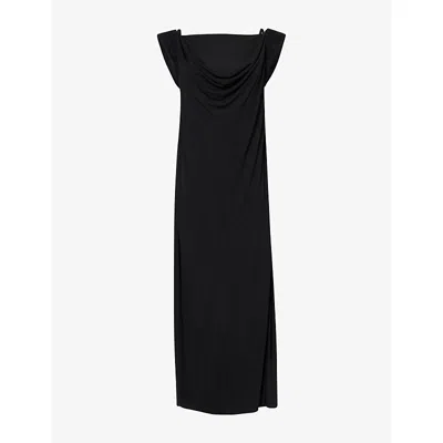 Bottega Veneta Womens Intrecciato-strap Draped Jersey Maxi Dress Double Black