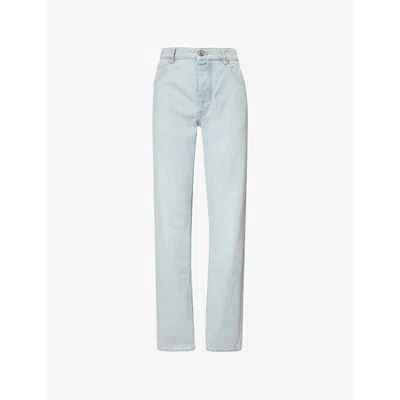 Bottega Veneta Womens Light Blue Boyfriend Suede-patch Straight-leg Mid-rise Denim Jeans