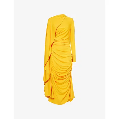 Bottega Veneta Womens Draped-panel Long-sleeve Jersey Midi Dress Mandarin