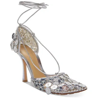 Pre-owned Bottega Veneta Womens Metallic Leather Pumps Strappy Sandals Shoes Bhfo 2715 In Web Mirror Silver