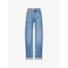 Bottega Veneta Suede-trimmed High-rise Straight-leg Organic Jeans In Blue