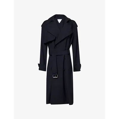 BOTTEGA VENETA WOMENS MIDNIGHT BLUE DOUBLE-BREASTED BELTED WOOL TRENCH COAT