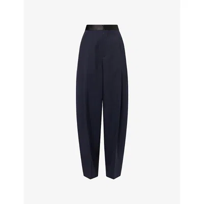 Bottega Veneta Womens Midnight Blue Grain De Poudre Straight-leg Wool Trousers In Black