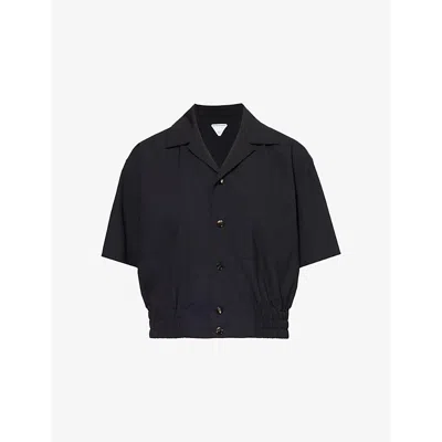 BOTTEGA VENETA WOMENS MIDNIGHT BLUE SHORT-SLEEVES ELASTICATED-HEM WOOL SHIRT