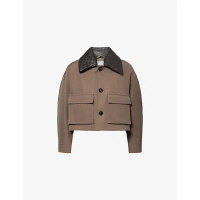 Bottega Veneta Womens  Intrecciato-collar Wool Twill Jacket In Brown