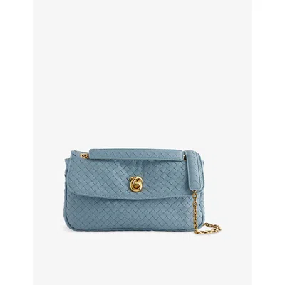 Bottega Veneta Womens Mineral Muse Brass Madison Nappa Leather Shoulder Bag In Blue