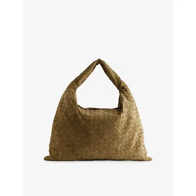 Bottega Veneta Womens Mud-m Brass Hop Large Suede Shoulder Bag