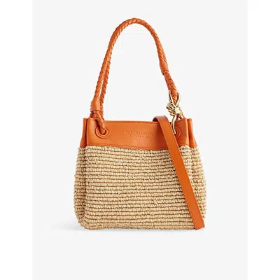 Bottega Veneta Womens  Parachute Small Raffia Shoulder Bag In Orange
