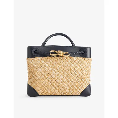 Bottega Veneta Womens Natural Brass Andiamo Small Raffia And Leather Top-handle Bag In Black