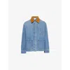 Bottega Veneta Blue Jacket With Suede Collar And Logo Patch In Denim Woman In Mid Blue