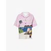Bottega Veneta Womens Pale Pink Multicolor Graphic-intarsia Camp-collar Wool Shirt In Pale Pink Multicolor