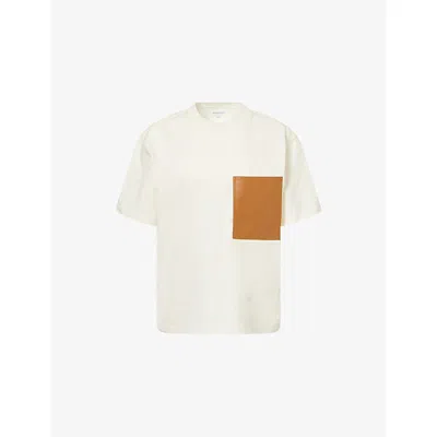 Bottega Veneta Womens Parchment Leather Pocket Cotton Jersey T-shirt In White