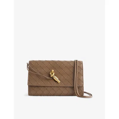 Bottega Veneta Womens Pinecone-m Brass Andiamo Leather Wallet On Chain In Brown