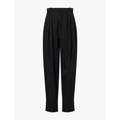 Bottega Veneta Womens Pleated Straight-leg Wool Trousers Double Black