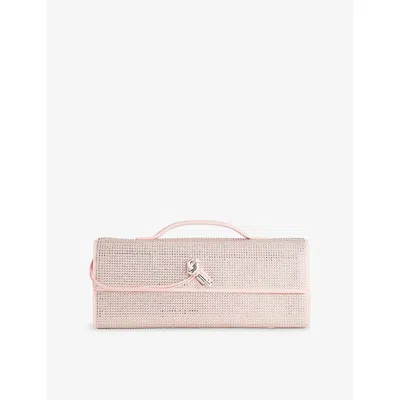 Bottega Veneta Womens Rose-palladio Andiamo Crystal-embellished Leather Clutch In Pink