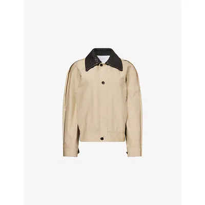 Bottega Veneta Womens Sahara Intrecciato-collar Blouson Cotton Jacket In Sand