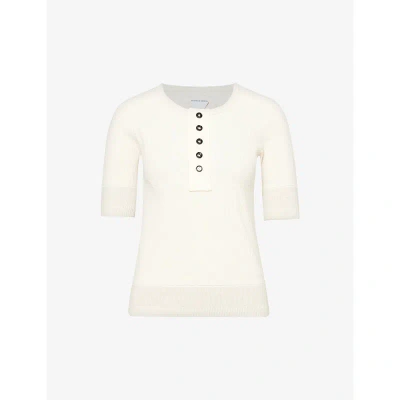 Bottega Veneta Womens Sea Salt Henley-button Cropped-sleeve Stretch-cotton Jersey T-shirt