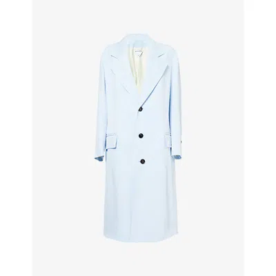 BOTTEGA VENETA WOMENS SKY BLUE TWILL NOTCH-LAPELS WOVEN COAT