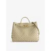 Bottega Veneta Womens Trave-m Brass-trave Andiamo Medium Leather Top-handle Bag In Trave-m Brass-trave