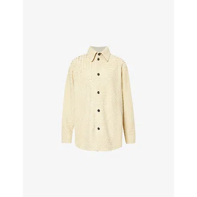 Bottega Veneta Womens Trench Iintrecciato Long-sleeves Leather Overshirt