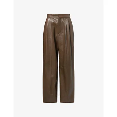 Bottega Veneta Womens Shiny Wide-leg Leather Trousers Wader Green In Brown