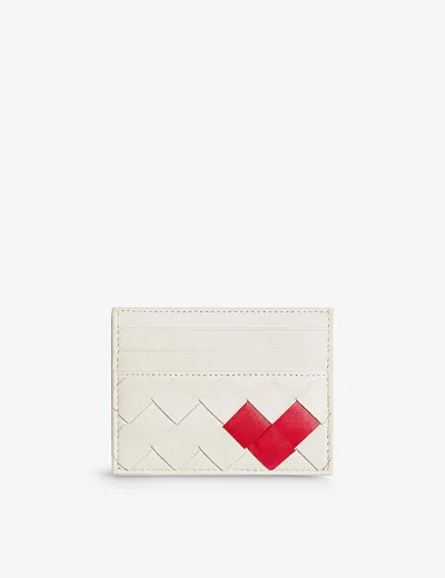 Bottega Veneta Intrecciato Heart-embellished Leather Card Holder In White-vern/whi/whi-g