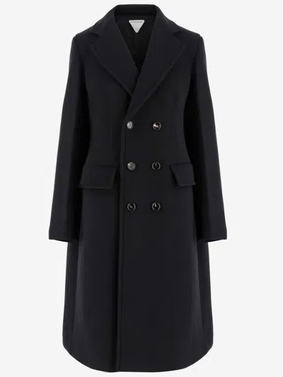 Bottega Veneta Wool And Cashmere Double-breasted Long Coat In Black