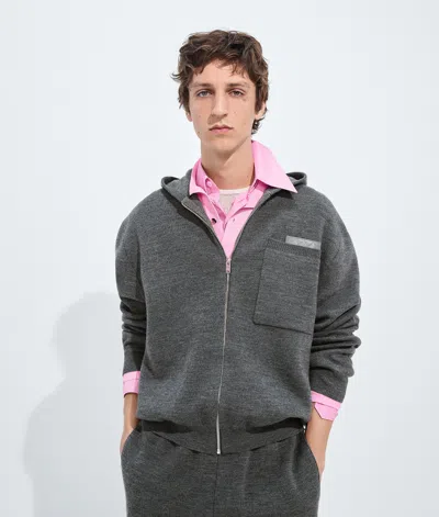 Bottega Veneta Wool And Cashmere Hoodie In Dark Slate Melange
