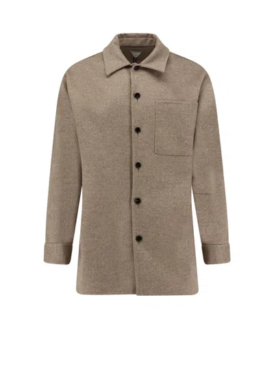 Bottega Veneta Men Wool And Cashmere Overshirt Coat In Gray