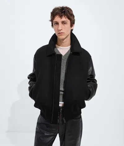 Bottega Veneta Wool And Leather Blouson In Double Black