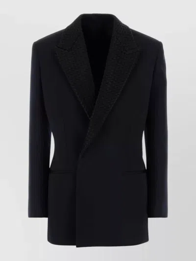 Bottega Veneta Wool Blazer Single Breasted Textured Lapel In Black
