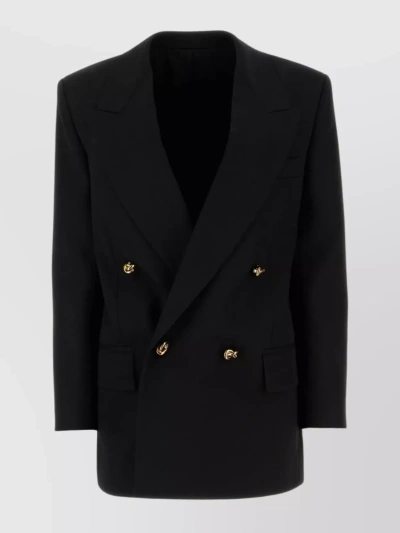 Bottega Veneta Wool Blazer With Back Slit And Padded Shoulders In Black