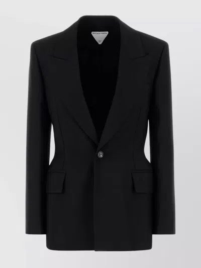Bottega Veneta Wool Blazer With Front Flap Pockets In Black