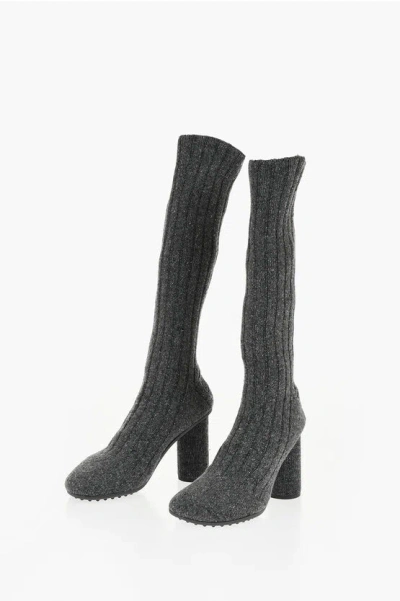 Bottega Veneta Wool Blend Atomic Sock Boots 9cm In Gray