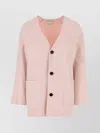 Bottega Veneta Wool Blend Cardigan With Front Pockets In Pink