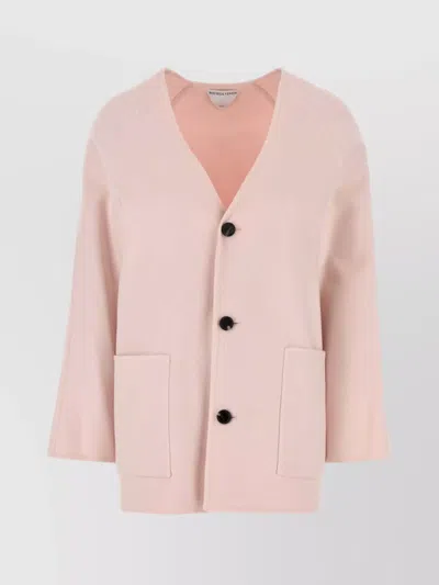 Bottega Veneta Wool Blend Cardigan With Front Pockets In Pink