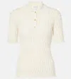 Bottega Veneta Zigzag Knit Short-sleeve Polo Top In Beige