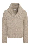 Bottega Veneta Mens Beige Wool Blend Sweater In Camel-grey Melange